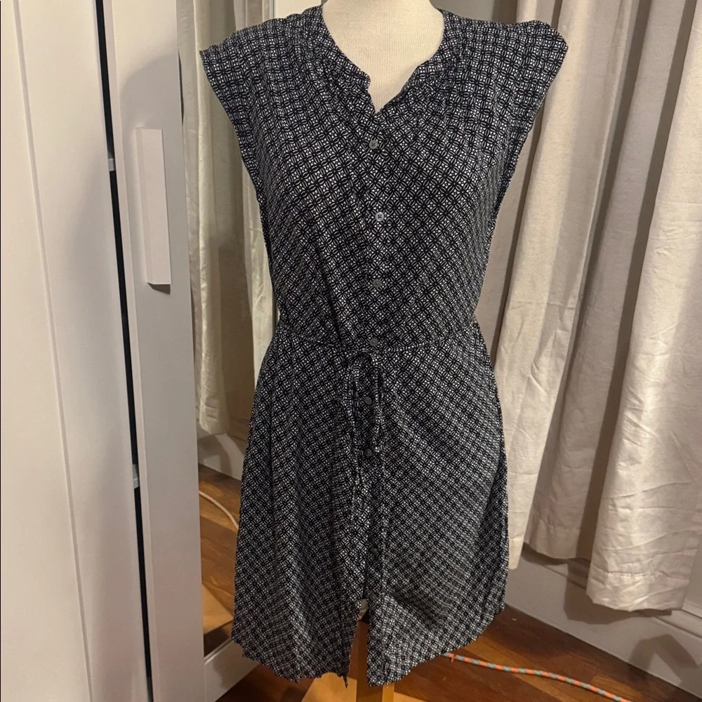 LOFT Navy Patterned Midi Shirt Dress